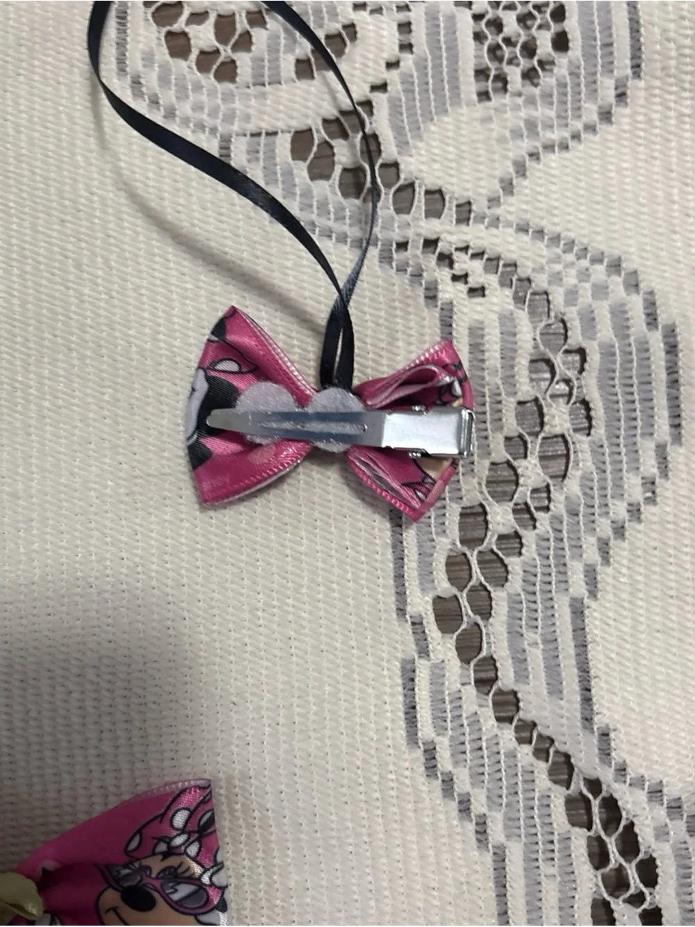 Kids Hair Bow Set - Black Organza Bows with Pink Rose Print Accents
